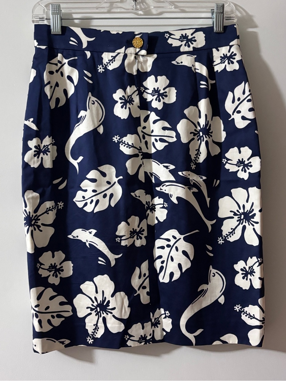Vintage Escada Margaretha Ley Navy White Dolphin Floral Skirt Size 38 / 8⁠